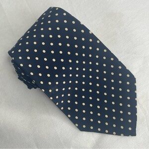 Polo Ralph Lauren Polkadot Tie Preppy Collegiate Navy Blue Handmade USA All Silk